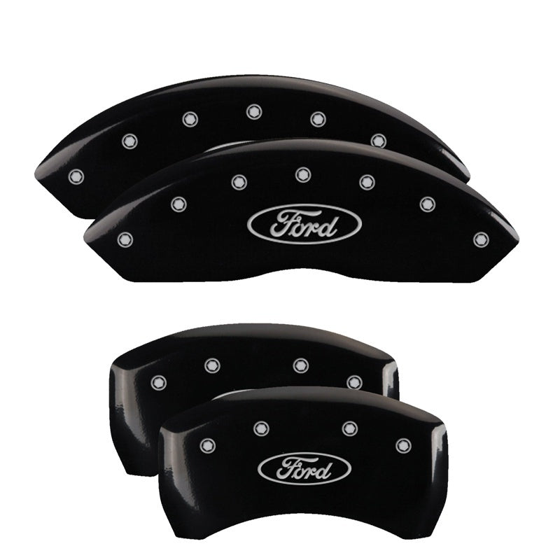 MGP 4 Caliper Covers Engraved Front & Rear Oval logo/Ford Black finish silver ch 10198SFRDBK 10198SFRDBK Photo - Primary