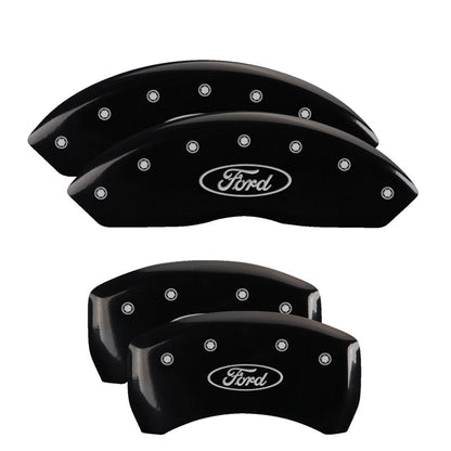 MGP 4 Caliper Covers Engraved Front & Rear Oval logo/Ford Black finish silver ch 10198SFRDBK 10198SFRDBK Photo - Primary