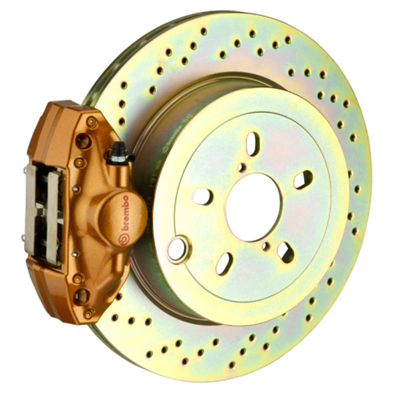 Brembo 02-07 Impreza/ wRX (GD/GG) Rear GT BBK 2 Piston Cast 2pc 316 x20 1pc Rotor Drilled - Gold 2E4.5001A4 2E4.5001A4 Photo - Primary