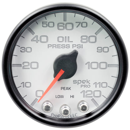 Autometer Spek-Pro Gauge Oil Press 2 1/16in 120psi Stepper Motor W/Peak & Warn Wht/Blk P32512 P32512 User 1