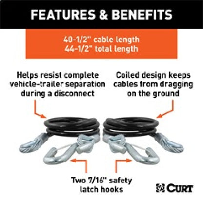 RockJock Curt Towing Safety Cable Kit 44 1/2in Long w/ 2 Snap Hooks 5000lbs 2-Pack RJ-80151 RJ-80151 Features and Benefits
