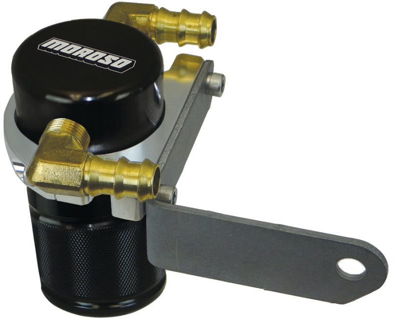 Moroso Dodge Challenger 5.7/6.4L (w/Shaker Hood) Air/Oil Separator Catch Can - Billet Alum - Black 85697 85697 Photo - Primary