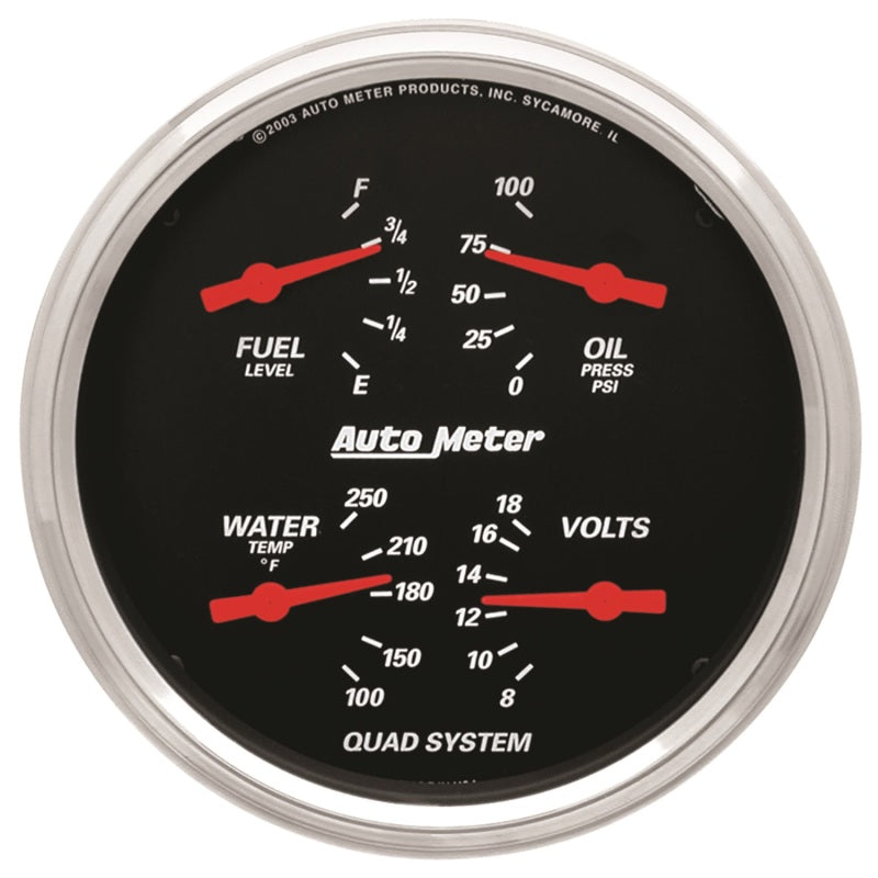 Autometer 5" Quad Gauge,100 PSI/100-250 °F/8-18V/0-90 ?,Designer Black 1419 Photo - Primary