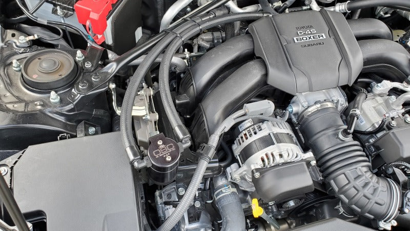 J&L 22-23 Subaru BRZ/GR86 2.4L Passenger Side Oil Separator 3.0 - Black Anodized 3117P-B 3117P-B Photo - Close Up