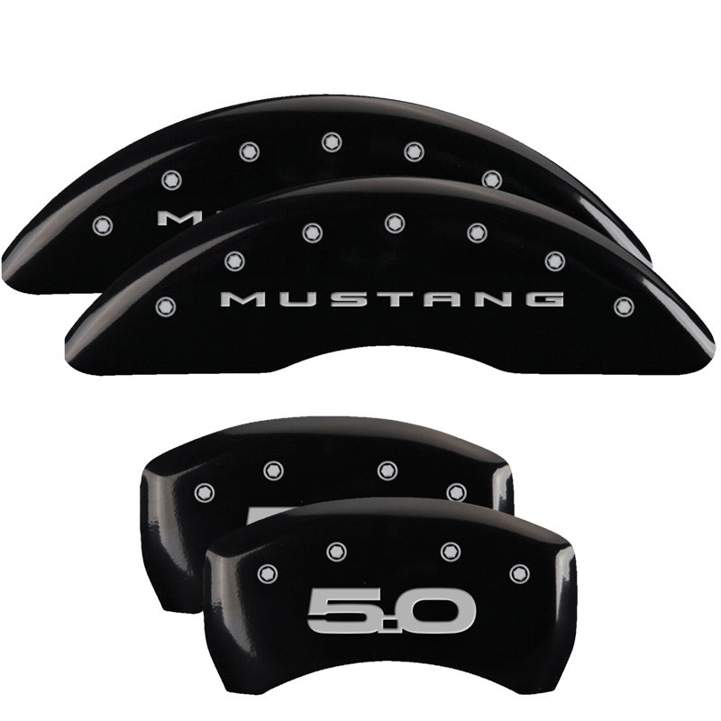 MGP 4 Caliper Covers Engraved Front 2015/Mustang Engraved Rear 2015/50 Black finish silver ch 10201SM52BK 10201SM52BK Photo - Primary