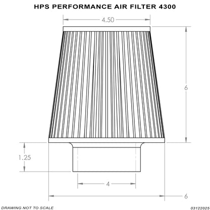 HPS Performance 4" Air Filter, 7.75" Length, 6" Base, 4.5" Top HPS-4300