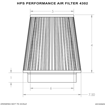 HPS Performance 6" Air Filter, 5" Length, 7.5" Base, 5" Top HPS-4302