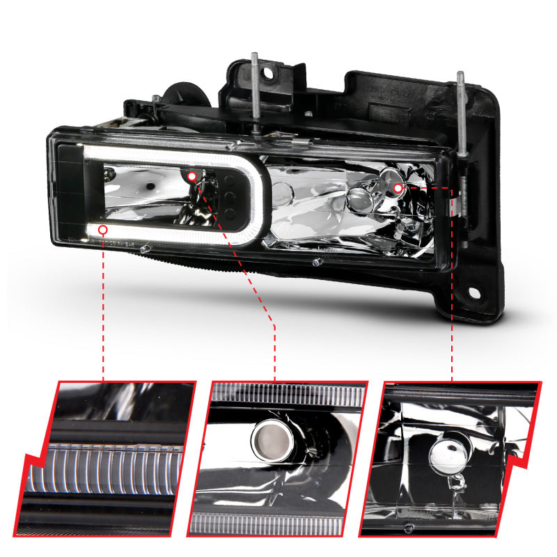 ANZO 1999-2000 Cadillac Escalade Crystal Headlights Light Bar Black Housing (Pair) 111498 111498 Photo - Unmounted
