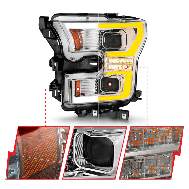 ANZO 15-17 Ford F-150 LED Projector Headlights - w/ Light Bar Switchback Chrome Housing 111548 111548 Photo - Unmounted