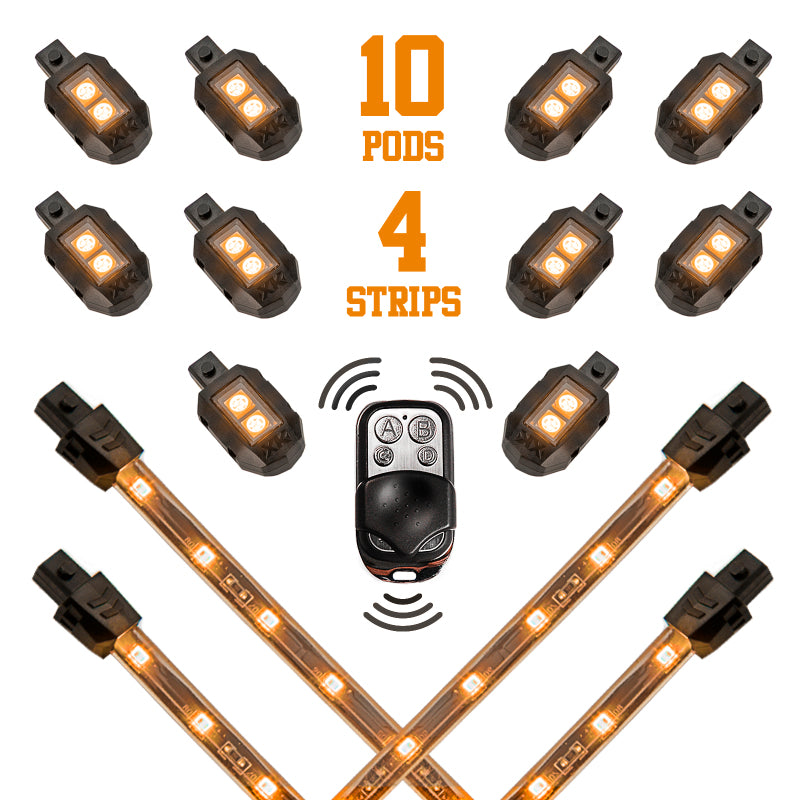 XKGLOW XK Glow Strips Single Color XKGLOW LED Accent Light Motorcycle Kit Amber - 10xPod + 4x8In XK034002-A XK034002-A User 1