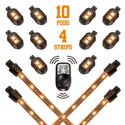 XKGLOW XK Glow Strips Single Color XKGLOW LED Accent Light Motorcycle Kit Amber - 10xPod + 4x8In XK034002-A XK034002-A User 1