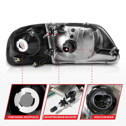 ANZO 1997-2003 Ford F150 Crystal Headlight Black w/ Parking Light 111460 111460 Photo - Unmounted