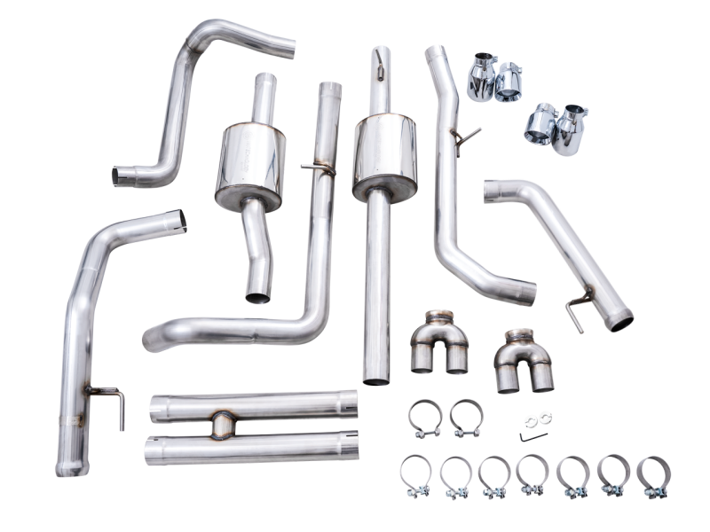 AWE Tuning 22-23 GMC Sierra 1500 AT4X 6.2L 0FG Catback Split Dual (Flat Bumper) - Chrome Silver Tips 3015-42284 3015-42284 Photo - out of package