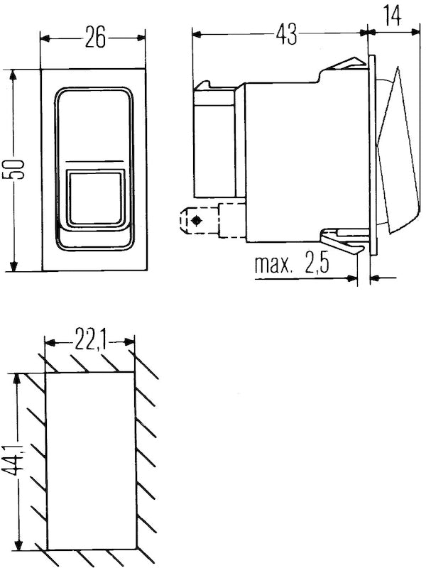 Hella Switch Rocker Spst W/ Loc Light 007832011 007832011 Technical Drawing