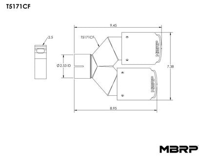 MBRP Universal Carbon Fiber Dual Tip 3.5in OD/2.5in Inlet T5171CF T5171CF Line Art