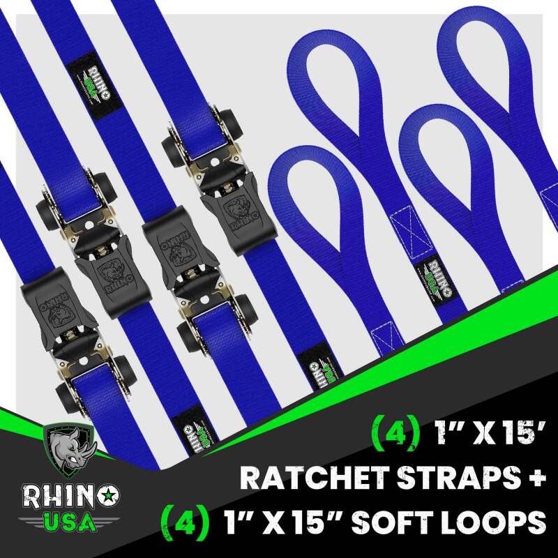 Rhino USA Medium Duty Ratchet Strap Tie-Down 4-Pack (Blue) RCHT-4PACK-BLU RCHT-4PACK-BLU User 1