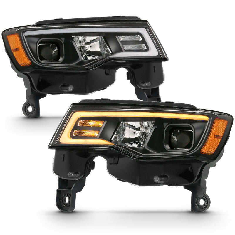 ANZO 2017-2018 Jeep Grand Cherokee Projector Headlights w/ Plank Style Switchback - Black w/ Amber 111418 111418 Photo - out of package