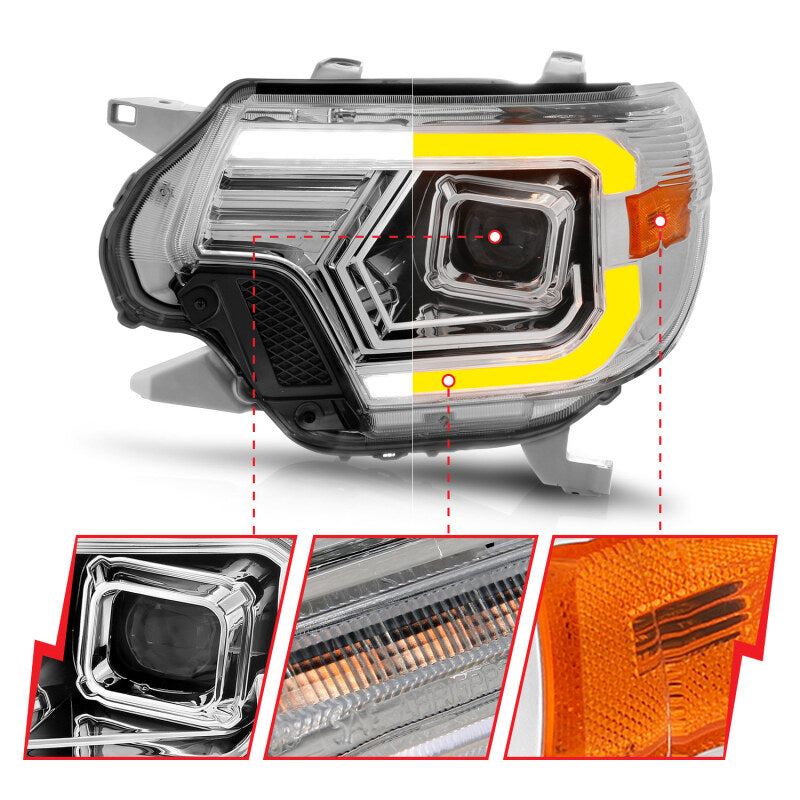 ANZO 12-15 Toyota Tacoma Projector Headlights - w/ Light Bar Switchback Chrome Housing 111557 111557 User 2