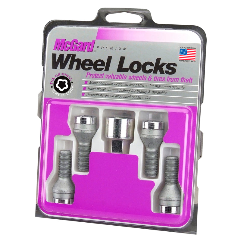 McGard Wheel Lock Bolt Set - 4pk. (Cone Seat) M12X1.25 / 19mm Hex / 25.6mm Shank Length - Chrome 27261 27261 Photo - in package