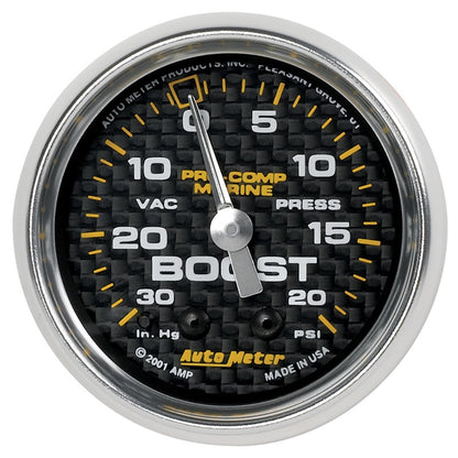Autometer 2-1/16" Vacuum/Boost, 30 In Hg/20 Psi, Mechanical, Marine Carbon Fiber 200774-40 Photo - Primary