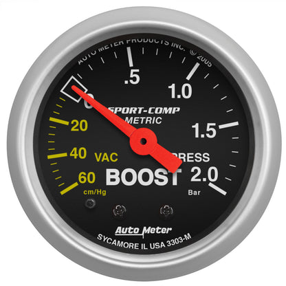 Autometer 2-1/16" Boost/Vacuum, 60 Cm Hg-2.0 Bar, Mechanical, Sport-Comp 3303-M Photo - Primary