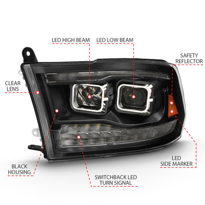 ANZO 2009-2018 Dodge Ram 1500 Led Projector Plank Style Switchback H.L Halo Black Amber (OE Style) 111464 111464 Photo - out of package