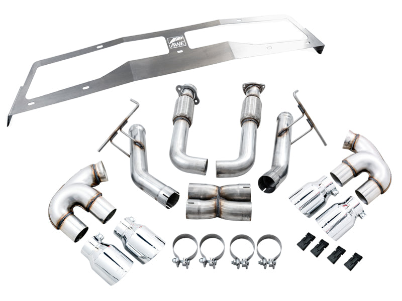 AWE Tuning 2020 Chevrolet Corvette (C8) Track Edition Exhaust - Quad Chrome Silver Tips 3020-42080 3020-42080 Photo - out of package