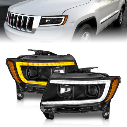 ANZO 11-13 Jeep Grand Cherokee (Factory Halogen Only) Projector Headlights w/Light Bar Swtchbk Black 111568 111568 Photo - Primary