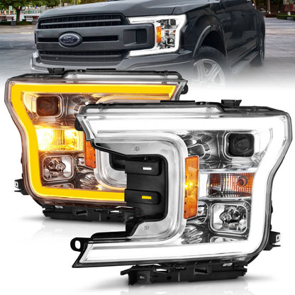 ANZO 2018-2020 Ford F-150 Projector Headlight w/Plank Style Switchback Chrome Housing 111510 111510 Photo - Primary