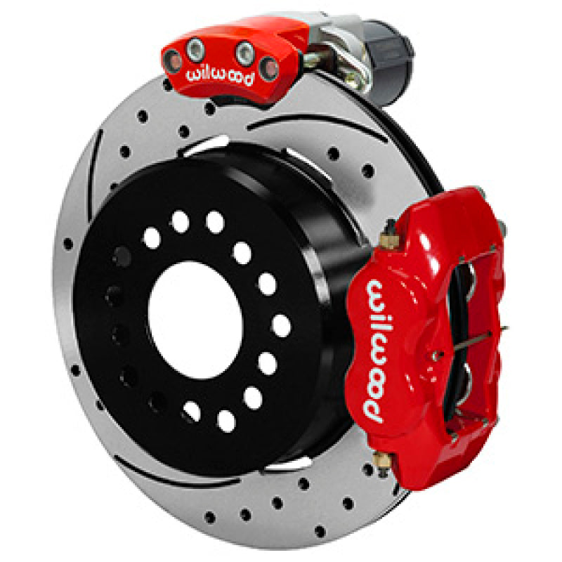 Wilwood Forged Dynalite Rear Electronic Parking Brake Kit - Red Powder Coat Caliper - D/S Rotor 140-16142-DR