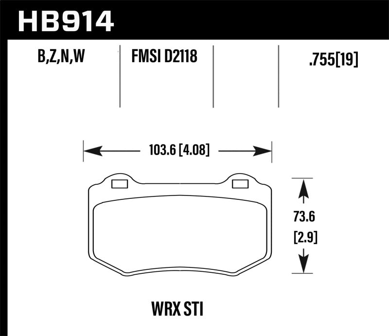 Hawk 2018 Subaru WRX STI DTC-30 Rear Brake Pads HB914W.580 HB914W.580 Photo - Primary