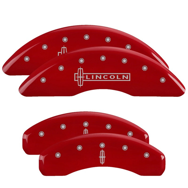 MGP 4 Caliper Covers Engraved Front Lincoln Engraved Rear Star logo Red finish silver ch 36010SLC1RD 36010SLC1RD Photo - Primary