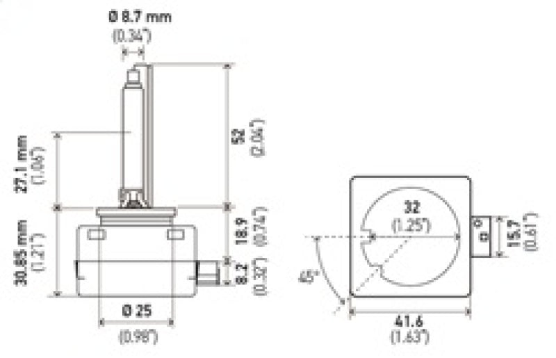 Hella Xenon D1S Bulb PK32d-2 85V 35W 4300k D1S 4300 K D1S 4300 K Technical Drawing