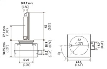 Hella Xenon D1S Bulb PK32d-2 85V 35W 4300k D1S 4300 K D1S 4300 K Technical Drawing