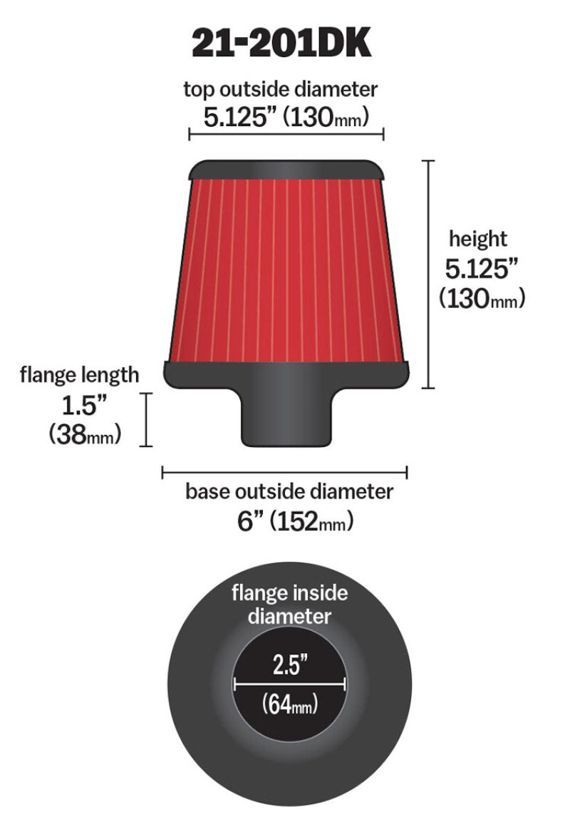 AEM Induction AEM 2.50 inch Short Neck 5 inch Element Filter Replacement 21-201DK 21-201DK Technical Bulletin