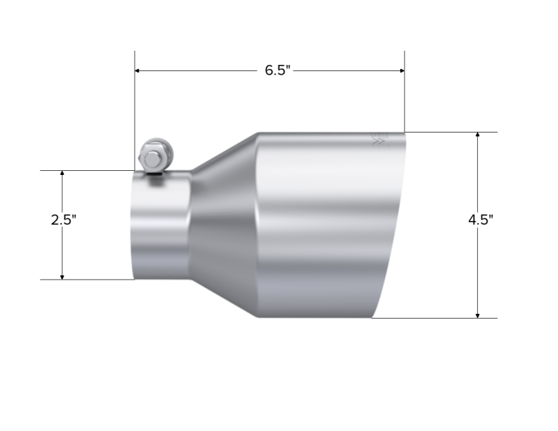 MBRP Universal Stainless Steel Tip 2.5in ID / 4.5in OD Out / 6.5in Length Angle Cut Single Wall T5191 T5191 Photo - Close Up