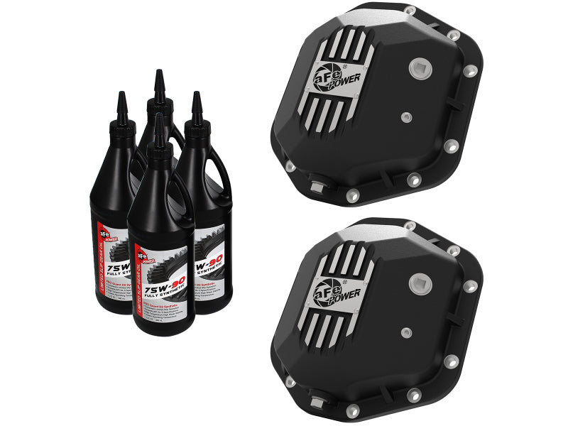 aFe Power Pro Series Dana 44 Front & Rear Diff Cover Black w/ Mach Fins 97-18 Jeep Wrangler (TJ/JK) 46-7111BB 46-7111BB Photo - Primary
