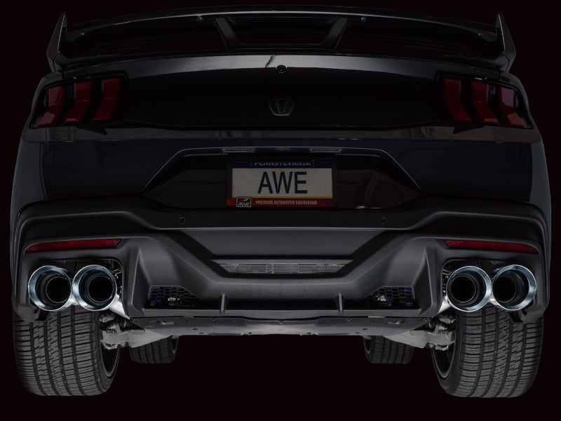 AWE Tuning AWE 2024 Ford Mustang Dark Horse S650 RWD Track Edition Catback Exhaust w/ Quad Chrome Silver Tips 3020-42375 3020-42375 Photo - Mounted