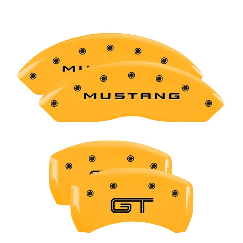 MGP 4 Caliper Covers Engraved Front Mustang Engraved Rear GT Yellow finish black ch 10198SMGTYL 10198SMGTYL Photo - Primary