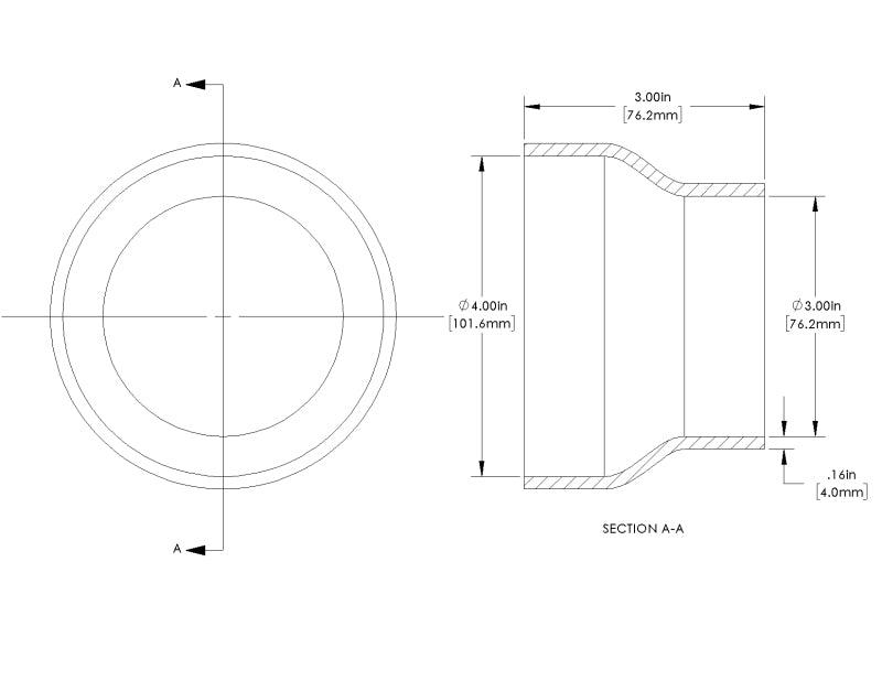 aFe POWER Universal Products Coupler Kit (4 x 3)in ID x 3in L - Black 59-00208 59-00208 Technical Drawing
