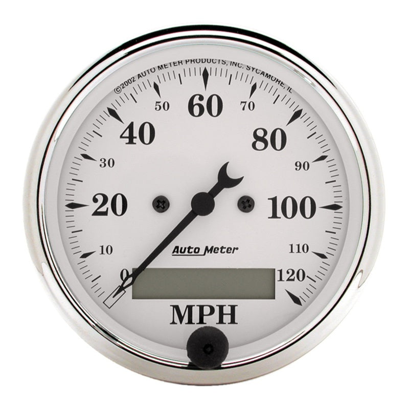Autometer Gauge, Speedo., 3 1/8", 120Mph, Elec. Prog. w/ Lcd Odo, Old Tyme White 1688 Photo - Primary