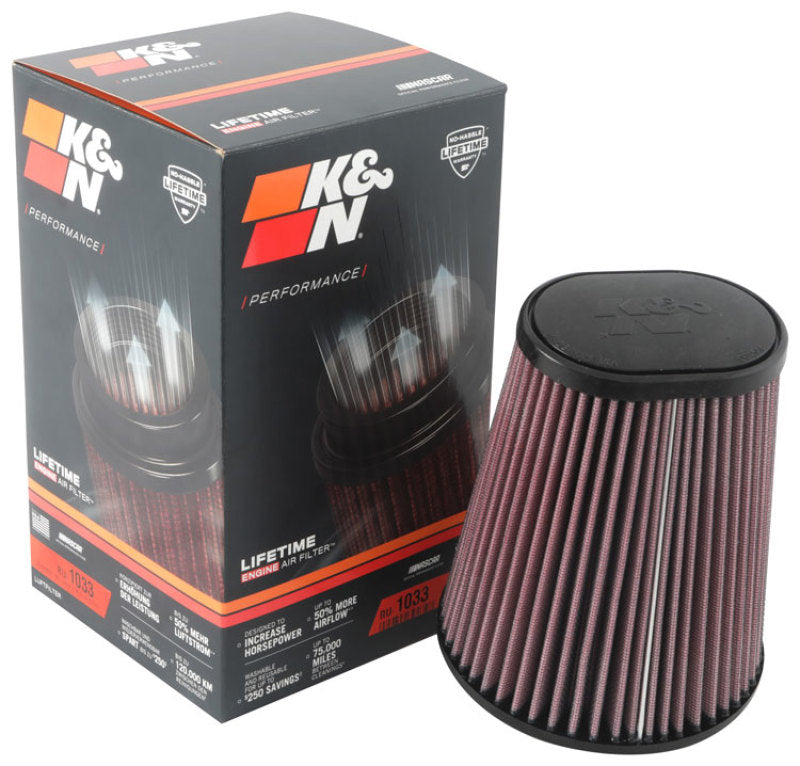 K&N Engineering K&N Universal Clamp-On Air Filter 3-1/2in 10 Degree Flange 5-3/4in B 4-1/2in x 3-1/4in T 7in H RU-1033