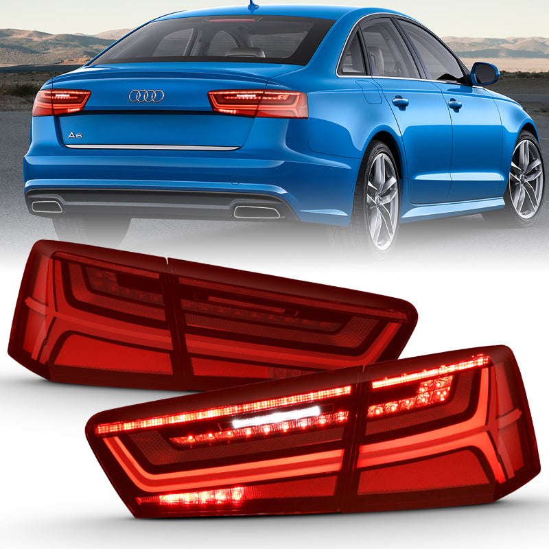 ANZO 2012-2018 Audi A6 LED Taillight Black Housing Red/Clear Lens 4 pcs (Sequential Signal) 321353 321353 Photo - lifestyle view