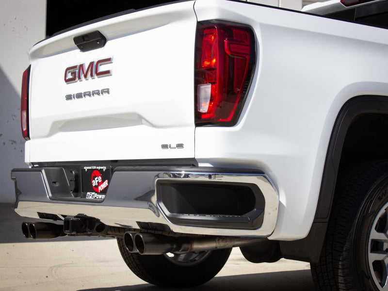 aFe Vulcan Series 3-2.5in 304SS Exhaust Cat-Back w/Blk Tips 2019 GM Silverado/Sierra 1500 L4-2.7L(t) 49-34110-B 49-34110-B Photo - Mounted