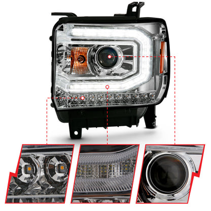 ANZO 2016-2019 Gmc Sierra 1500 Projector Headlight Plank Style Chrome w/ Sequential Amber Signal 111486 111486 User 2