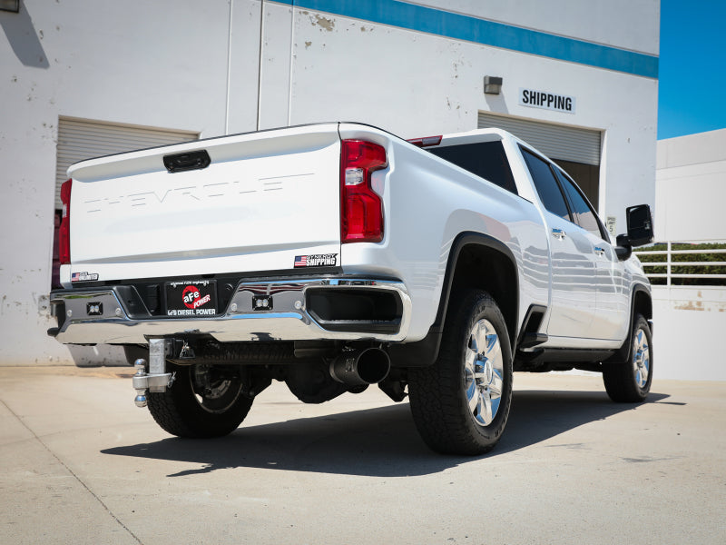 aFe Large Bore-HD 5 IN 409 SS DPF-Back Exhaust System w/Black Tip 20-21 GM Truck V8-6.6L 49-44125-B 49-44125-B Photo - Mounted