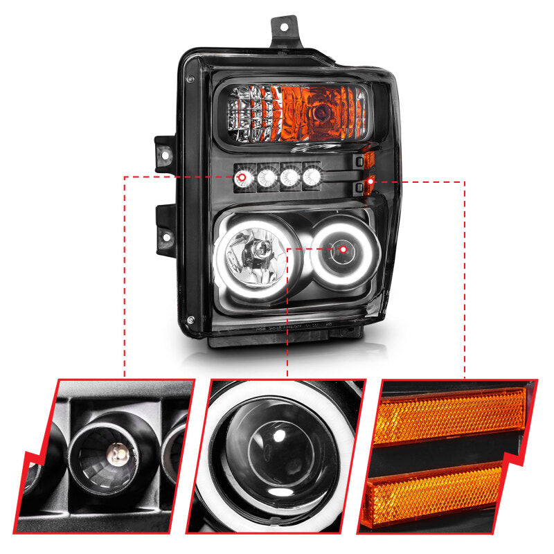 Anzo 2008-2010 Ford F-250 Projector Headlights w/ Halo Black (CCFL) 111168 Photo - Close Up