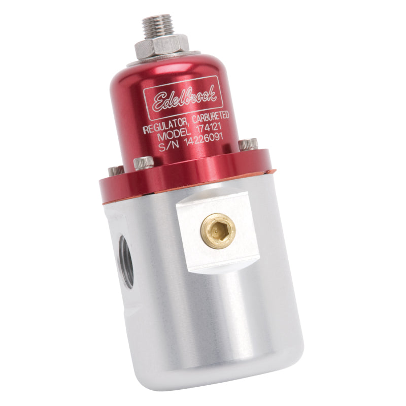 Edelbrock Fuel Pressure Regulator Carbureted 160 GPH 5-10 PSI 3/8In In/Out Retunless Red/Clear 174121 174121 Photo - out of package