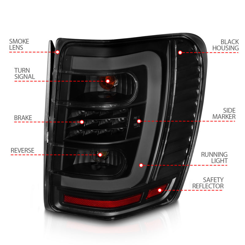 ANZO 1999-2004 Jeep Grand Cherokee LED Tail Lights w/ Light Bar Black Housing Smoke Lens 311395 311395 Photo - Unmounted