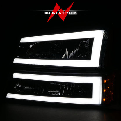 ANZO 2003-2006 Chevrolet Silverado 1500 Crystal Headlights w/ Light Bar Black Housing 111501 111501 Photo - Unmounted